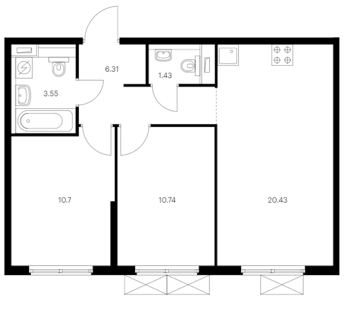 2-комнатная квартира 53.16 м², 4/15 эт., ЖК «Янинский лес»